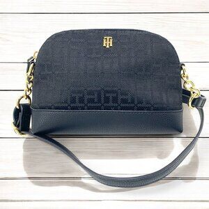 Tommy Hilfiger Mini Crossbody Bag In Black Faux Leather 8.5"x5.5"x3"